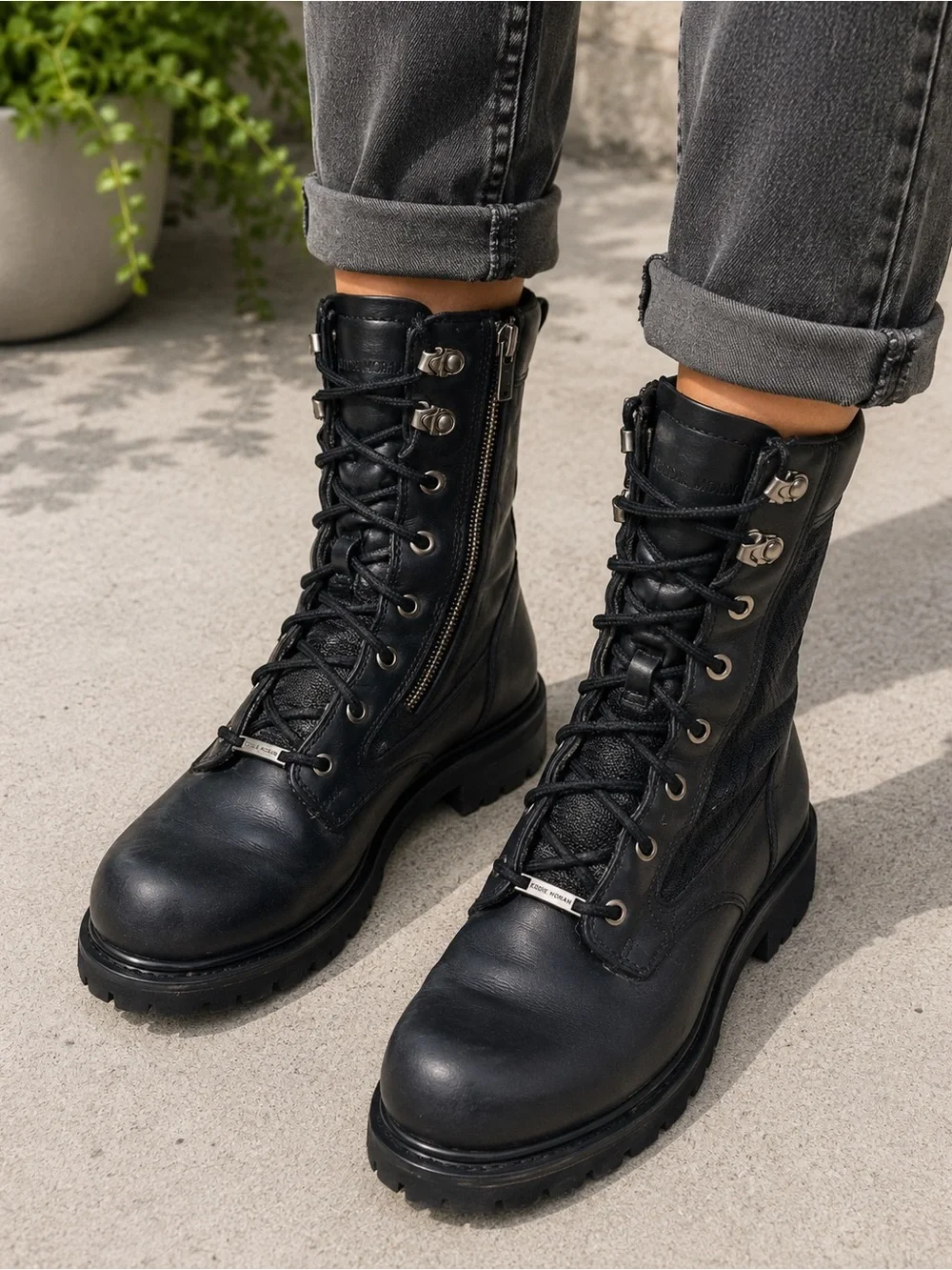 Eddie Moran black mens high top work boots size 11M
